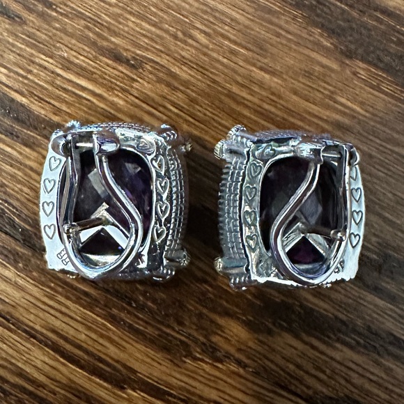 Judith Ripka Purple Amethyst Diamond Silver Gold Earrings 18K 925 - Picture 5 of 10